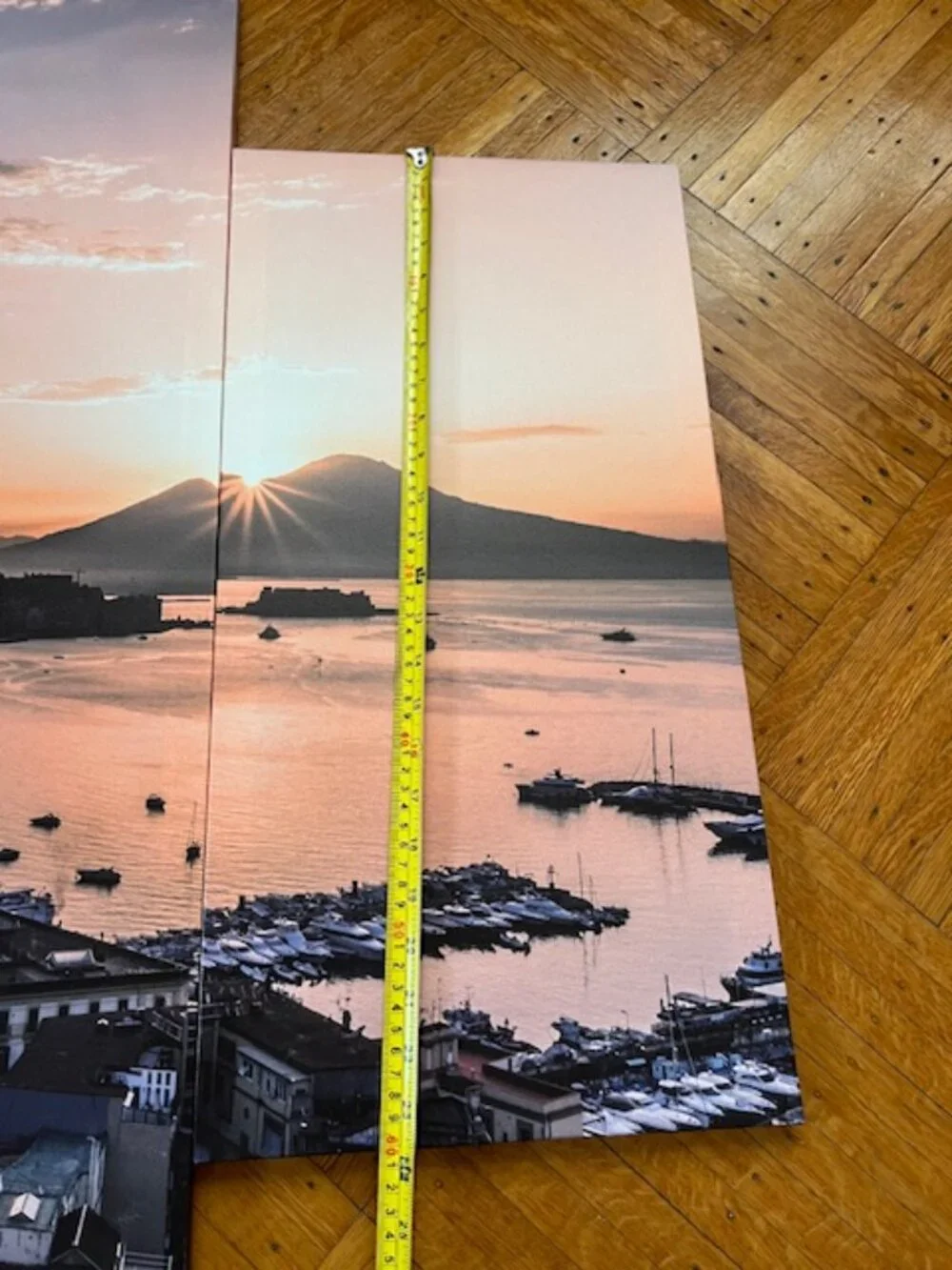 Wall Art 4 Panel Canvas - Bay of Naples Sunsetting over Vesuvius - NEW w/Box